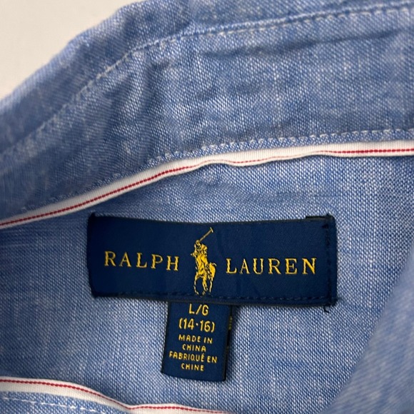 Ralph Lauren Kids L (14-16) Blue Chambray Linen Long Sleeve Button Down Shirt - Picture 4 of 7